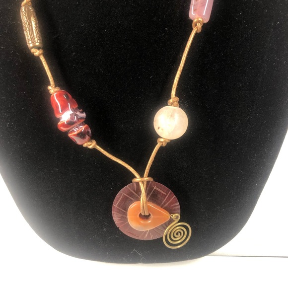 BEADED funky Boho Copper tie lace NECKLACE Metal beads UNIQUE EUC - Picture 8 of 10